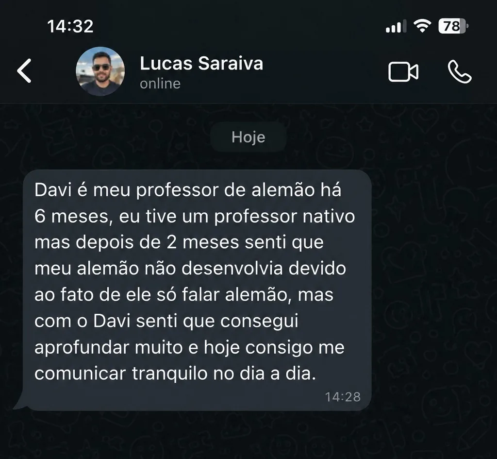 Depoimento de aluno enviado por mensagem